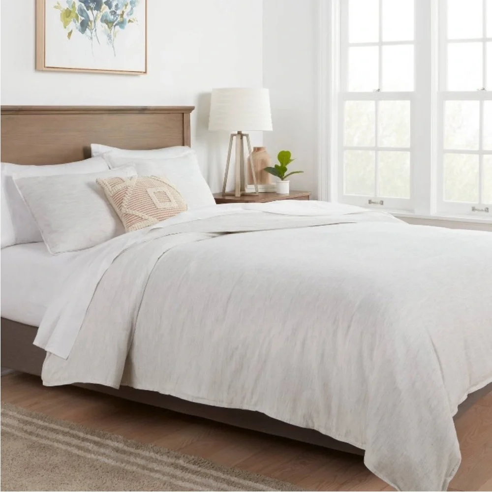 THRESHOLD NWT space dye cotton linen duvet sham set -light gray -full/queen